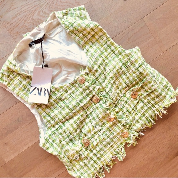 NWT Zara Green & White Tweed Vest Top - Picture 10 of 10